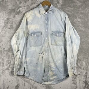 Vintage 80s Big Mac Chambray Denim Shirt Mens Medium Sun Fade Distressed USA 90s